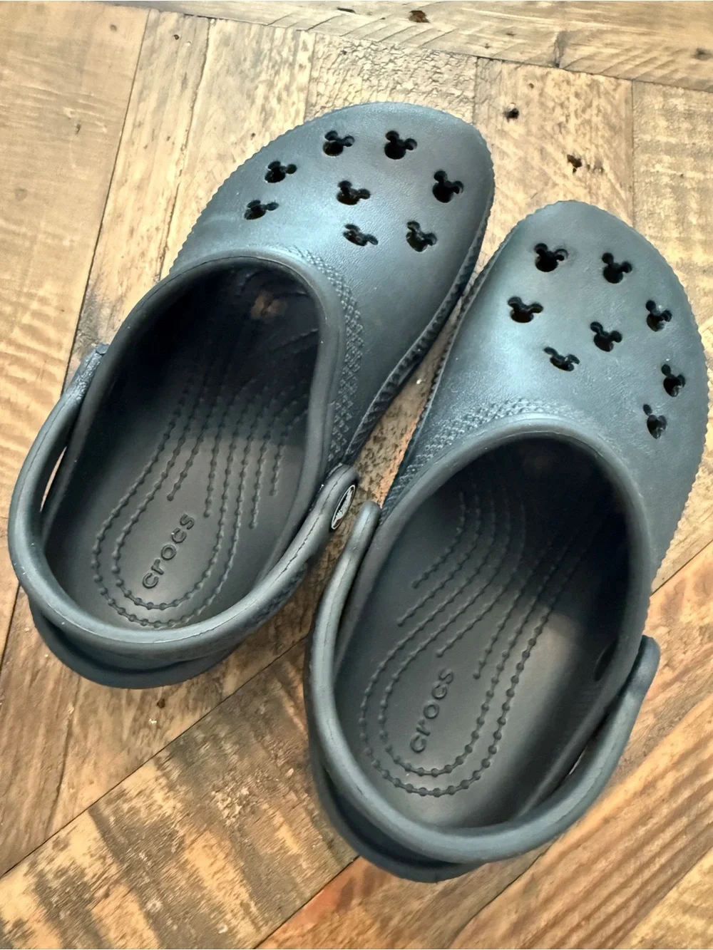 Kids Black Disney CROCS with Mickey Cutouts